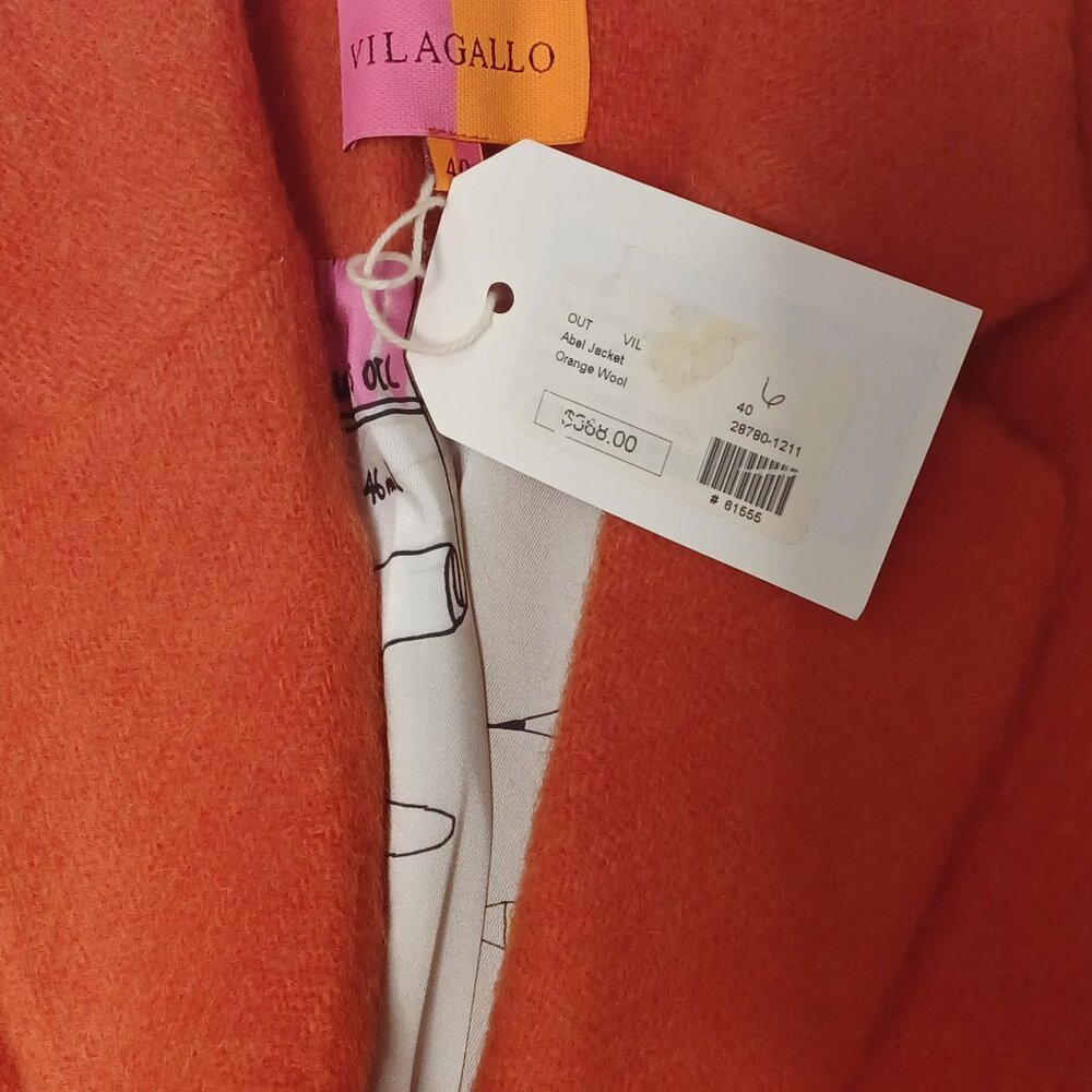 Vilagallo Abel Jacket - Orange Wool - Fall Coat Women's Size 6 (EU 40) - Picture 2 of 5